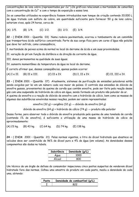 LISTA DE EXERCÃCIOS DE QUÃMICA