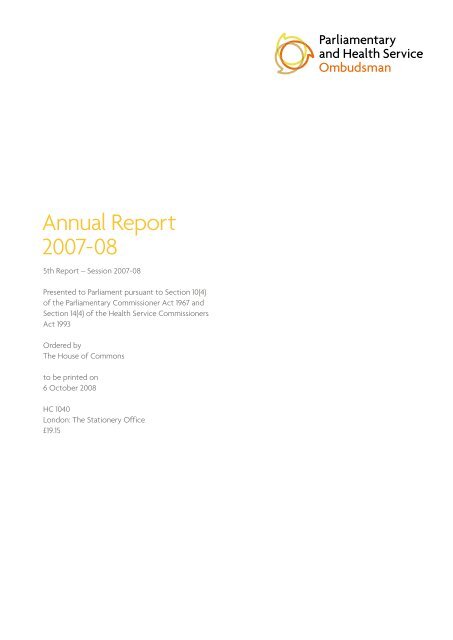 Annual Report 2007-08 - the Parliamentary and Health Service ...