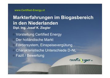 Markterfahrungen im Biogasbereich in den Niederlanden