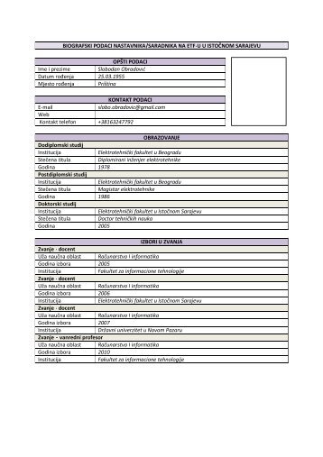 Dr Slobodan ObradoviÄ - ETF:ElektrotehniÄki fakultet IstoÄno Sarajevo