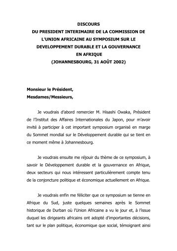 discours du president interimaire de la commission de l'union ...