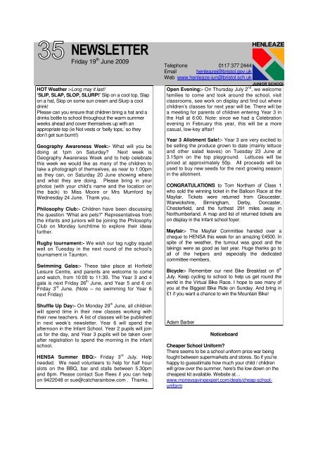 Newsletter 35 - Henleaze Junior School