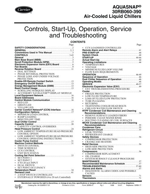 Controls, Start-Up, Operation, Service And Troubleshooting - Carrier
