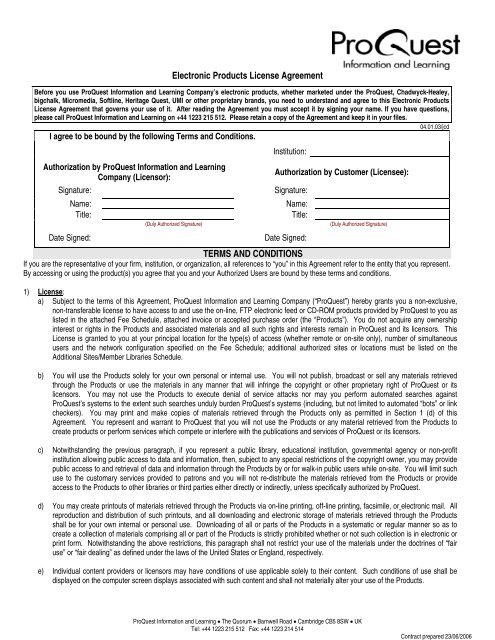 Electronic Products License Agreement TERMS AND CONDITIONS