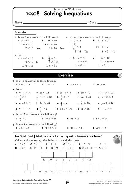 NSM 8 Student CD/Foundation Worksheet 10 - Pearson Australia ...