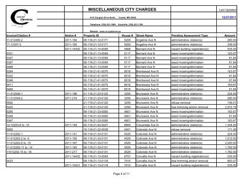 MISCELLANEOUS CITY CHARGES - City of Crystal