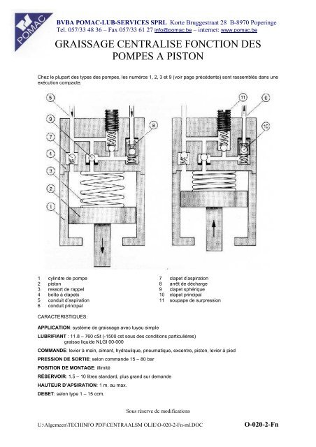 graissage centralise fonction des pompes a piston - Pomac, LUB