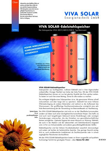 VIVA SOLAR-Edelstahlspeicher - Neue Eifel Energien