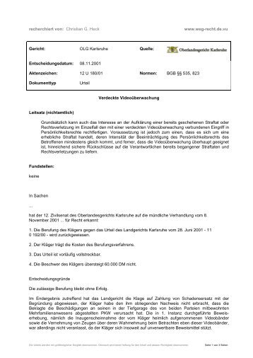 OLG Karlsruhe, Urteil v. 08.11.2001, Az. 12 U 180/01 - WEG
