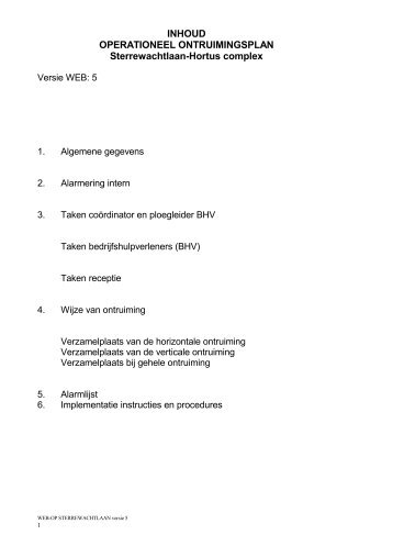 INHOUD OPERATIONEEL ONTRUIMINGSPLAN Sterrewachtlaan ...