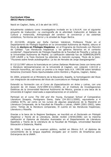 CurrÃ­culum Vitae SECCI Maria Cristina NaciÃ³ en Cagliari, Italia, el 2 ...