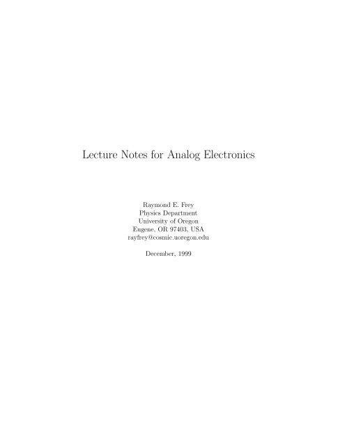 Lecture Notes for Analog Electronics - The Electronic Universe ...