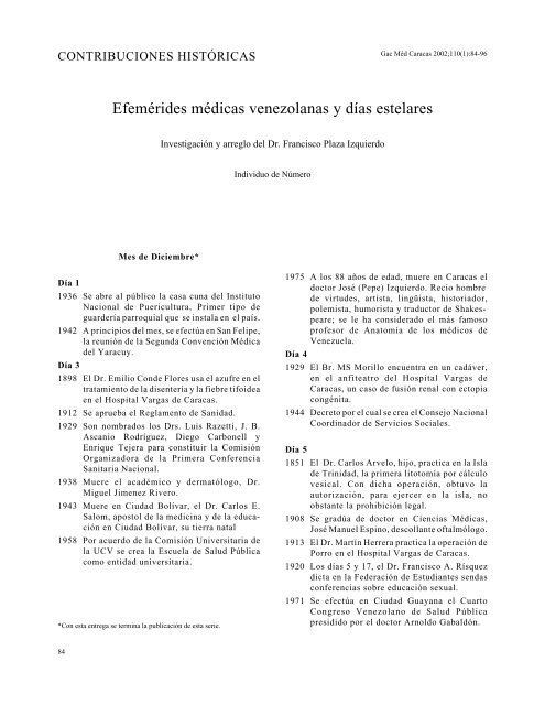 EfemÃ©rides mÃ©dicas venezolanas y dÃ­as estelares. - Academia ...