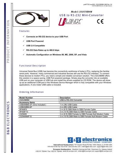 B&B ELECTRONICS 232USB9M WINDOWS 7 64 DRIVER