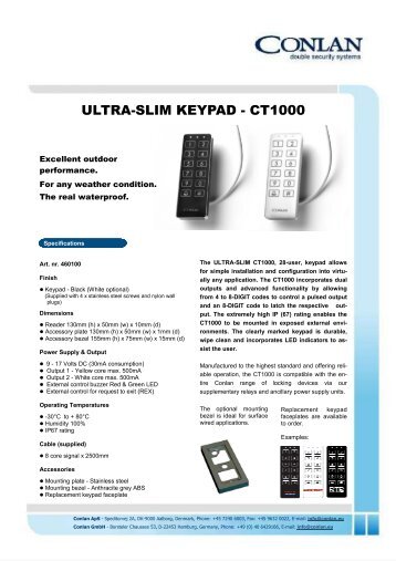 ULTRA-SLIM KEYPAD - CT1000 - Conlan GmbH