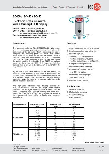 Electronic pressure switch with a four digit LED display - Tecsis GmbH