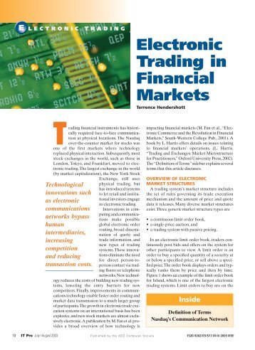 Electronic trading systems financial markets