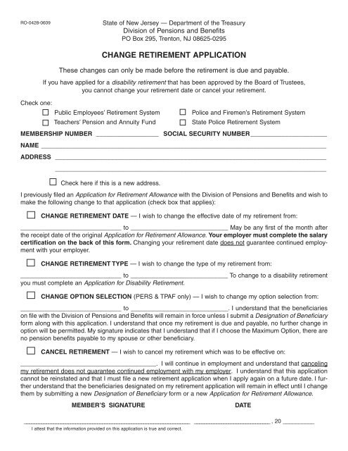 Change Retirement Application Form (Updated)