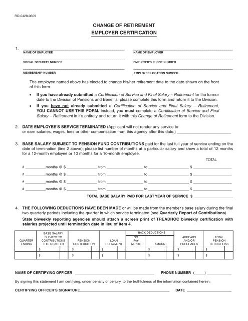 Change Retirement Application Form (Updated)