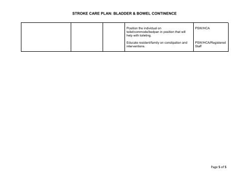 Bowel, Bladder Continence care plan