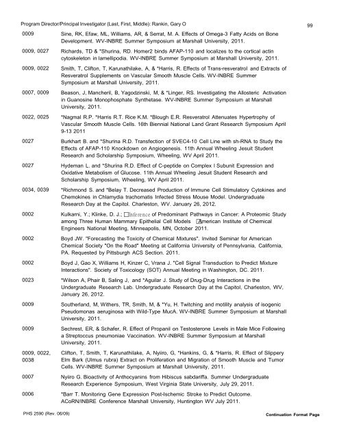 FA 5 Progress Report WV-INBRE - Joan C. Edwards School of ...