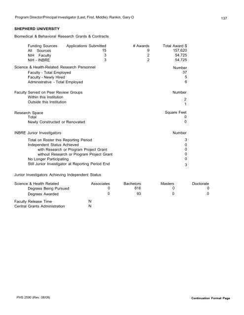 FA 5 Progress Report WV-INBRE - Joan C. Edwards School of ...