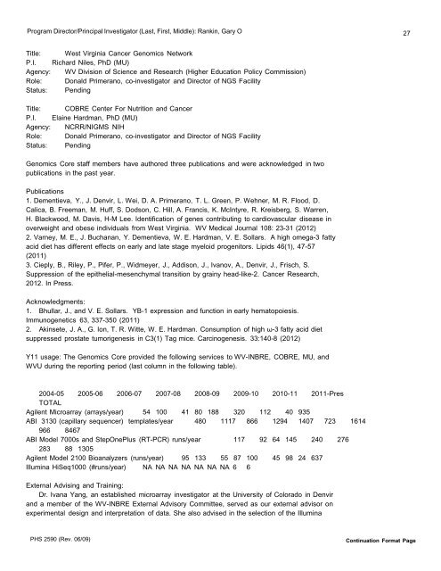 FA 5 Progress Report WV-INBRE - Joan C. Edwards School of ...