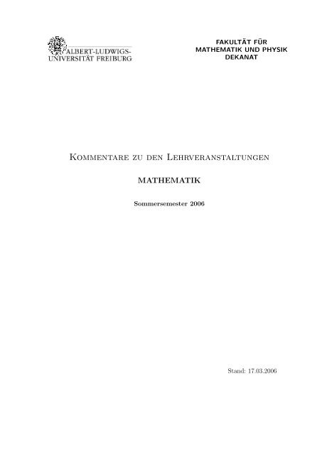 Kommentare zu den Lehrveranstaltungen - Mathematisches Institut ...