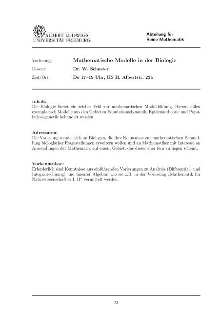 Kommentare zu den Lehrveranstaltungen - Mathematisches Institut ...