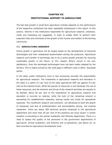 chapter vii institutional support to agriculture - Department of ...