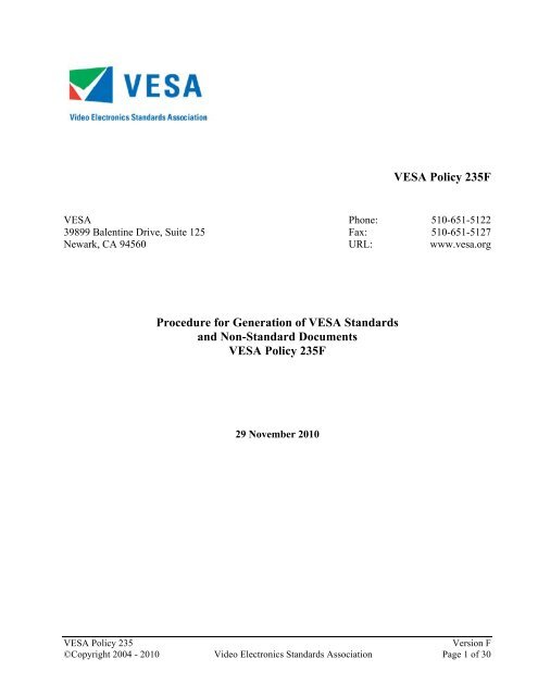 VESA Policy 235F Procedure for Generation of VESA Standards and ...