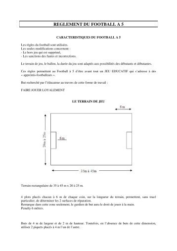 REGLEMENT DU FOOTBALL A 5