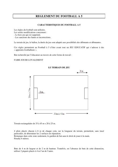 REGLEMENT DU FOOTBALL A 5