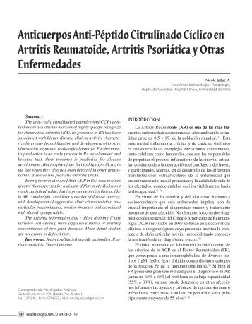 Anticuerpos Anti-PÃ©ptido Citrulinado CÃ­clico en Artritis Reumatoide ...
