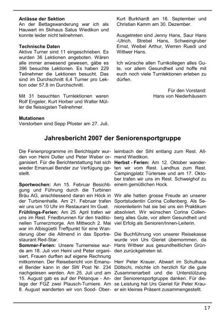 Mitteilungsblatt des Satus-Wiedikon