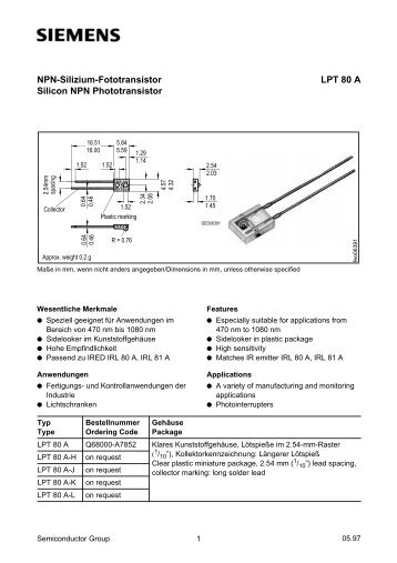 LPT 80 A NPN-Silizium-Fototransistor Silicon NPN Phototransistor ...
