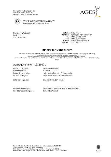 INSPEKTIONSBERICHT Auftragsnummer: 12110071 - Gemeinde ...