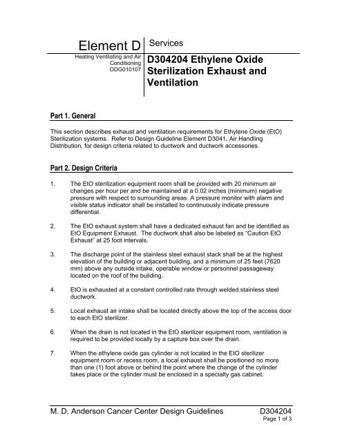 Ethylene Oxide Sterilization Exhaust And Ventilation Md