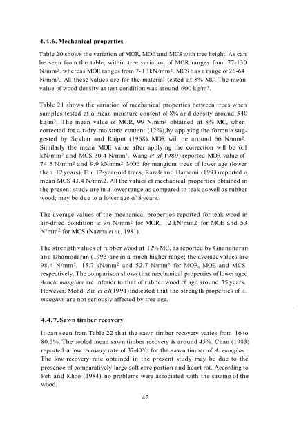 growth and wood characteristics of acacia mangium grown in kerala