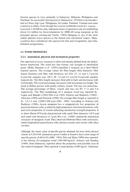 growth and wood characteristics of acacia mangium grown in kerala