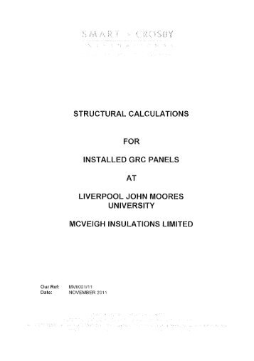 STRUCTURAL CALCULATIONS FOR INSTALLED GRC PANEL AT