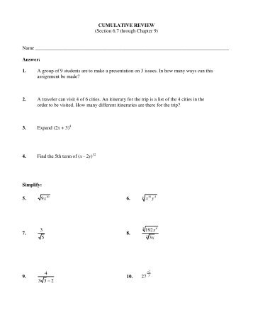 CUMULATIVE REVIEW (Section 6.7 through ... - Frankumstein