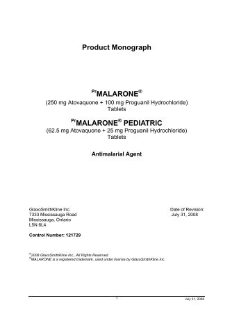 Product Monograph PrMALARONE ... - GlaxoSmithKline