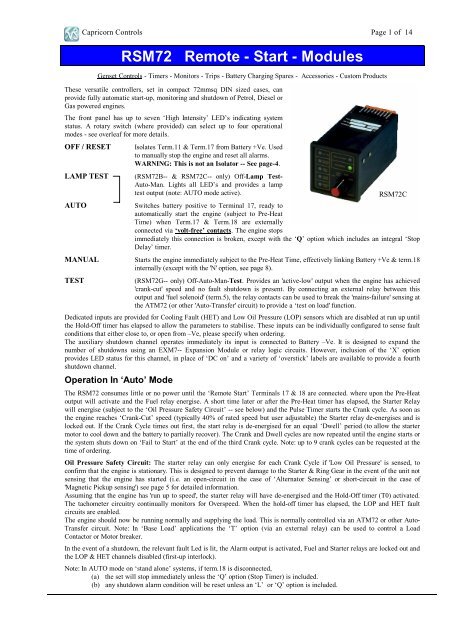 RSM72 Remote - Start - Modules - Power Drive Systems Generator ...