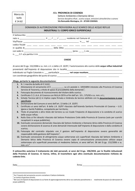 autorizzazione provvisoria allo scarico