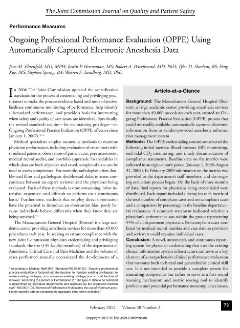 (OPPE) Using Automatically Captured Electronic Anesthesia Data