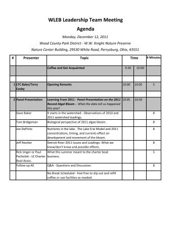 WLEB Leadership Team Meeting Agenda - Western Lake Erie Basin ...