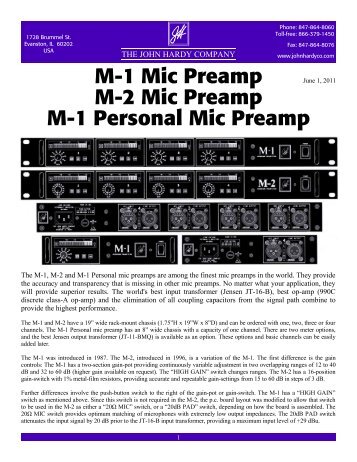 M-1 Mic Preamp M-2 Mic Preamp M-1 Personal Mic ... - John Hardy