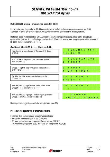 SERVICE INFORMATION 16-014 MULLMAN 700 styring - Mullerup