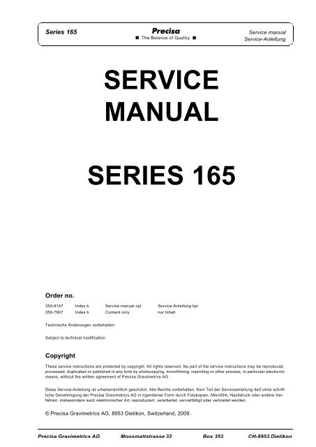 SERVICE MANUAL SERIES 165 - Precisa